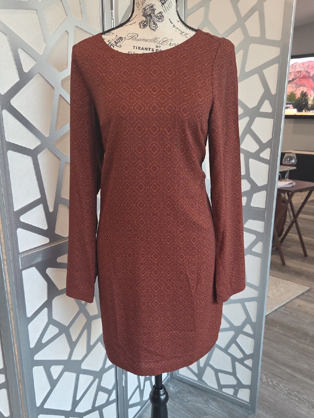 Prana Rust Long-Sleeve Textured Knit Shift Dress